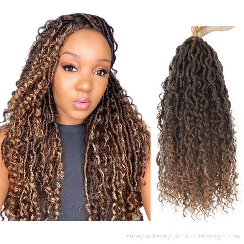 Ombre Brown Synthetic Crochet Braids Hair Passion Twist River Goddess Braiding Hair Extension Faux Locs With Curly Hair